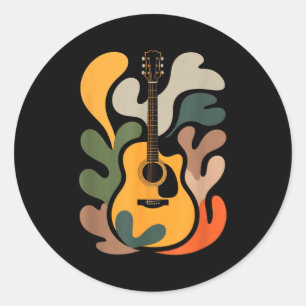 Minimal Guitar Abstract Art Funny Music Lover Guit Classic Round Sticker