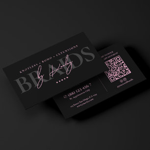 Minimal Hair Braider Pink Black Braids Studio Business Card