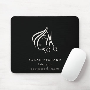 Minimal Hairstylist Black & White Hair Scissor Mouse Pad