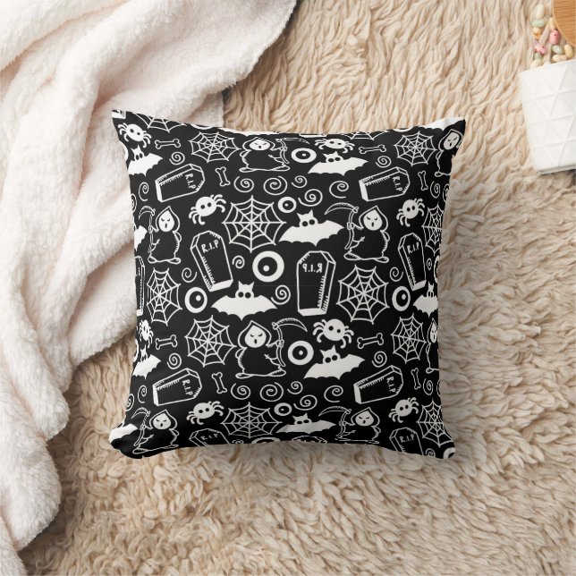 Minimal Halloween Black and White Pattern Cushion (Blanket)