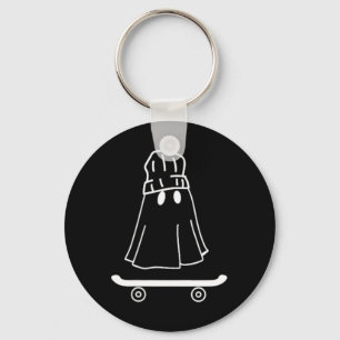 Minimal Halloween Ghost Skateboard And Skater Boys Key Ring