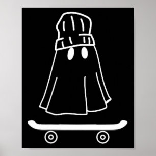 Minimal Halloween Ghost Skateboard And Skater Boys Poster