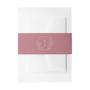 Minimal Hand Drawn Cherry Blossom Monogram Crest Invitation Belly Band