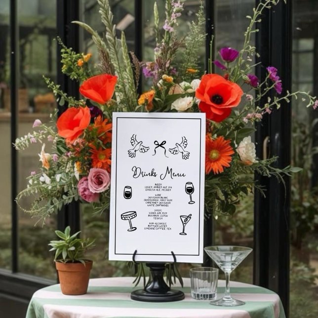 Minimal Hand Drawn “Drinks Menu” Wedding Bar  Poster (Creator Uploaded)