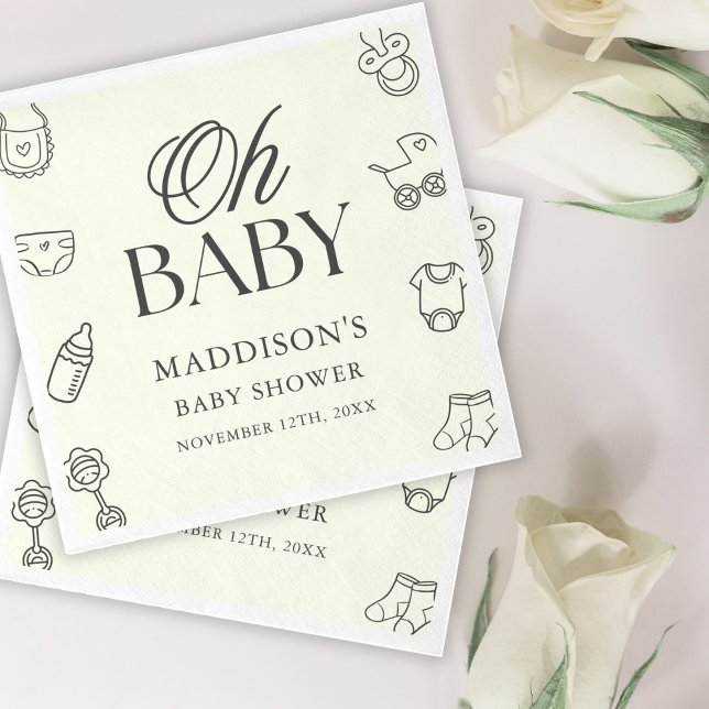 Minimal Hand Drawn Gender Neutral Baby Shower Napkin (Creator Uploaded)