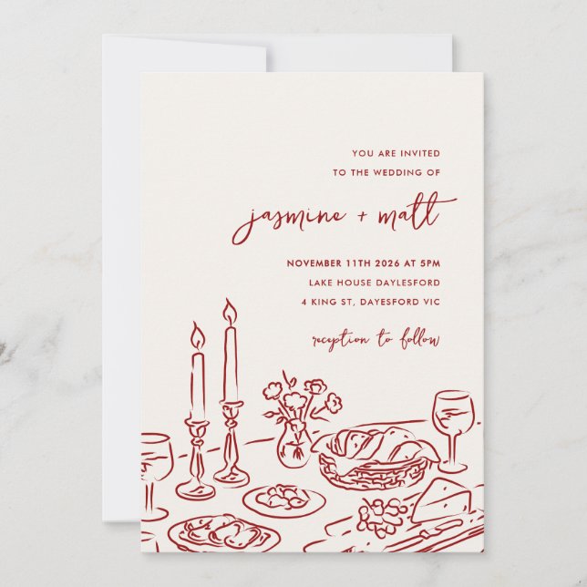 Minimal Hand Drawn Whimsical Doodle Wedding Invite (Front)