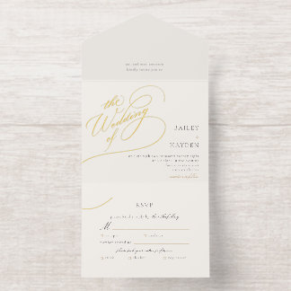 Minimal Hand Lettering Foil Wedding All In One Invitation