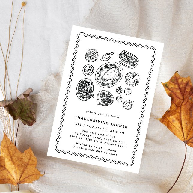 Minimal Handdrawn Thanksgiving Dinner Fall Invitation (Creator Uploaded)