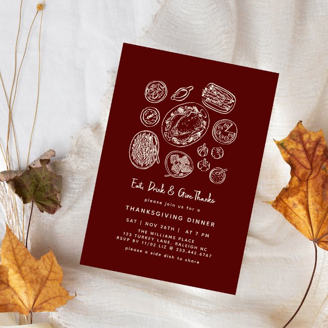 Minimal Handdrawn Thanksgiving Dinner Fall Invitation (Creator Uploaded)