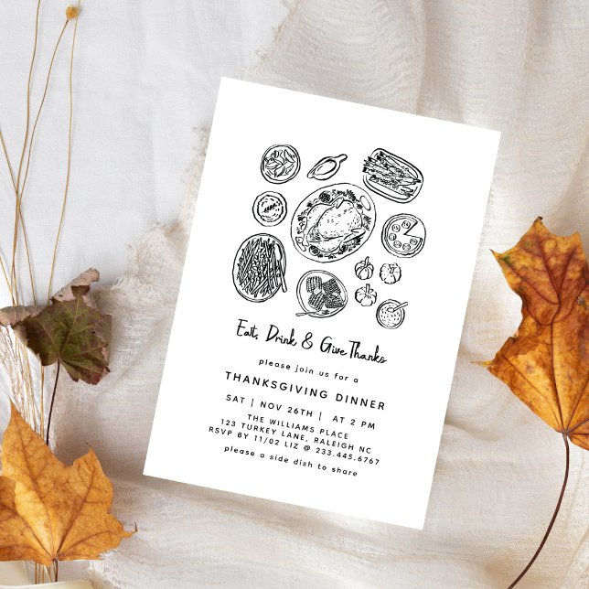 Minimal Handdrawn Thanksgiving Dinner Fall Invitation (Creator Uploaded)