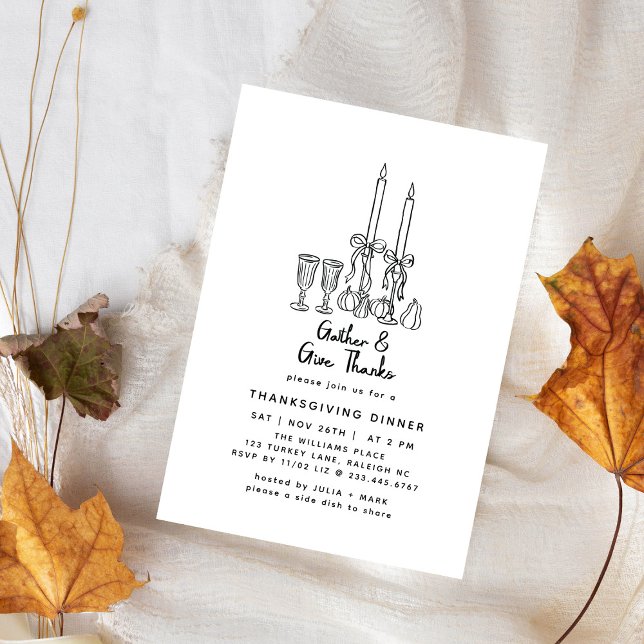 Minimal Handdrawn Thanksgiving Dinner Fall Invitation (Creator Uploaded)