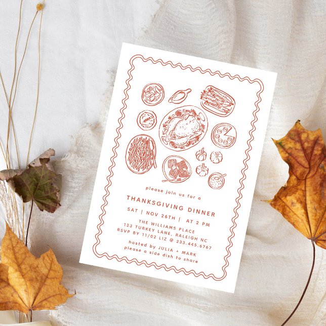 Minimal Handdrawn Thanksgiving Dinner Fall Invitation (Creator Uploaded)