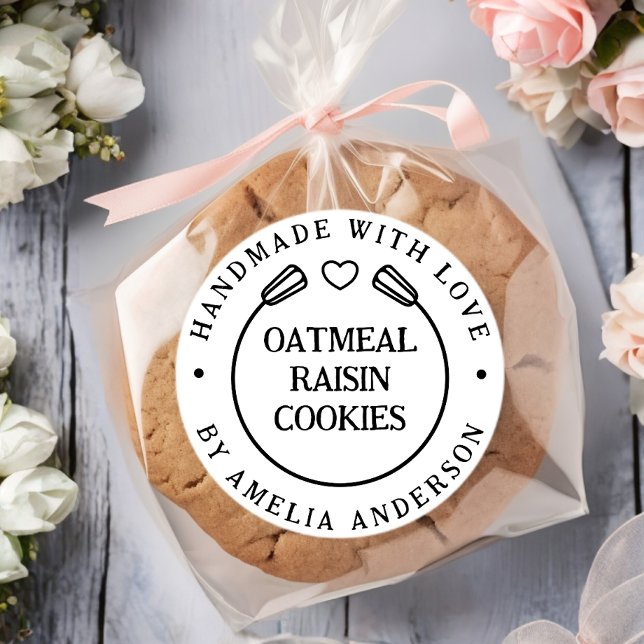 Minimal Handmade With Love Custom Name Bakery Classic Round Sticker (Creator Uploaded)