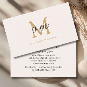 Minimal, Handwriting, Beige Business Card