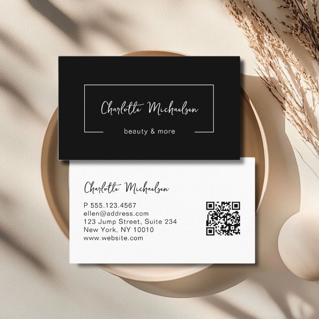 Minimal Handwriting Black QR Code Business Card (Minimal Handwriting Black QR Code Business Card)