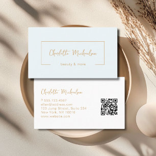 Minimal Handwriting Blue QR Code Business Card