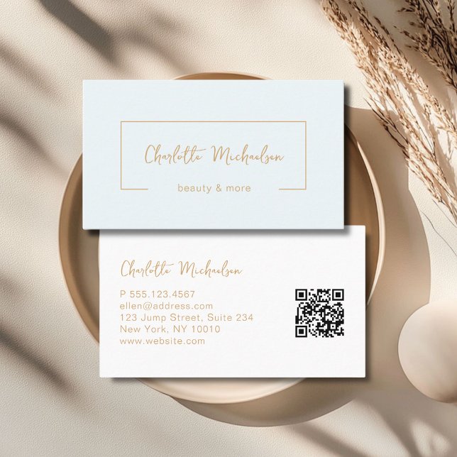 Minimal Handwriting Blue QR Code Business Card (Minimal Handwriting Blue QR Code Business Card)