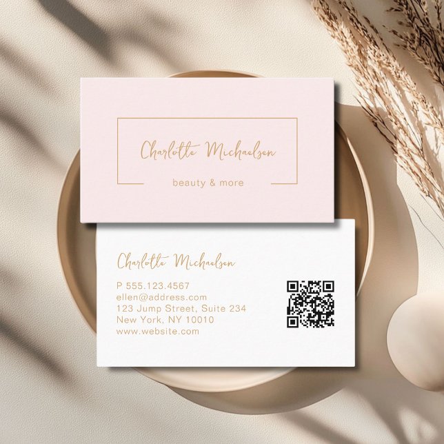 Minimal Handwriting Pink QR Code Business Card (Minimal Handwriting Pink QR Code Business Card)
