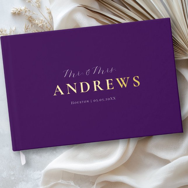 Minimal, Handwriting Script, Gold-Foil, Purple Guest Book (Minimal, Handwriting Script, Gold-Foil, Purple Foil Guest Book)