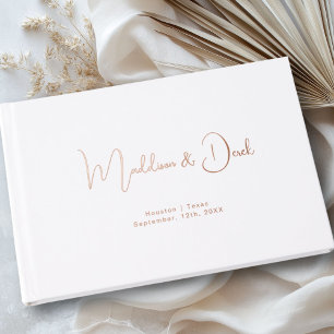 Minimal, Handwriting Script, Rose-Gold-Foil, White Guest Book