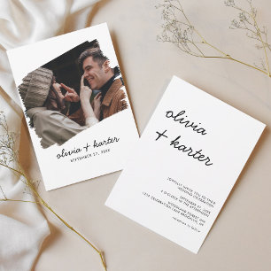 Minimal Handwritten Script Brushed Photo Wedding Invitation