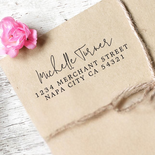 Minimal Handwritten Script Modern Return Address  Rubber Stamp (Creator Uploaded)