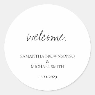 Minimal Handwritten wedding Save the Date welcome Classic Round Sticker