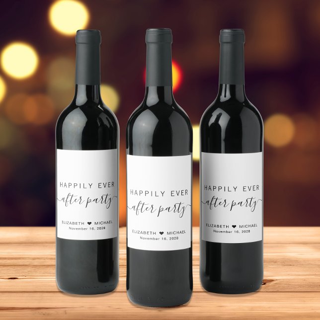 Minimal Happily Ever After Party Wedding Reception Wine Label (Creator Uploaded)