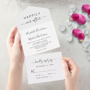 Minimal Happily Ever After Wedding All In One Invitation