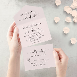 Minimal Happily Ever After  Wedding Pink All In One Invitation
