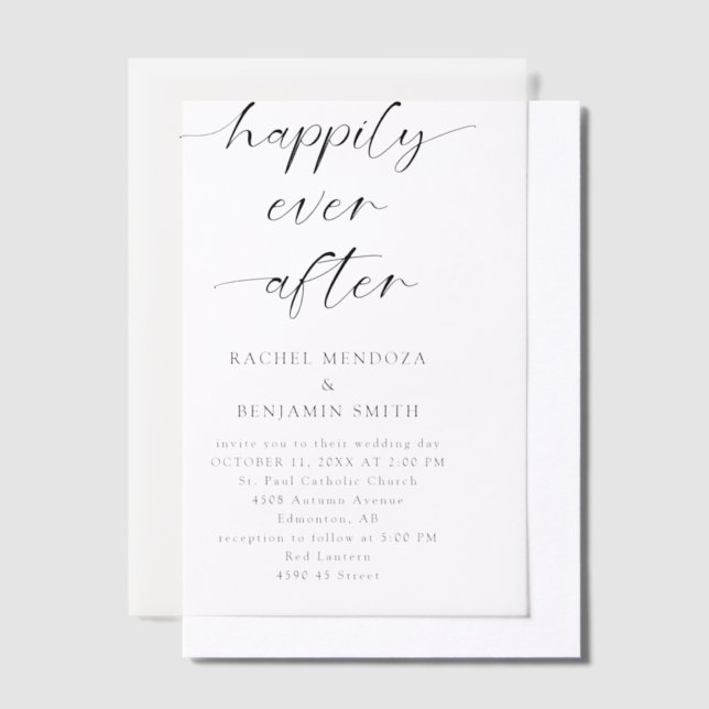 Minimal Happily Ever After Wedding Vellum Invitations (Offset)