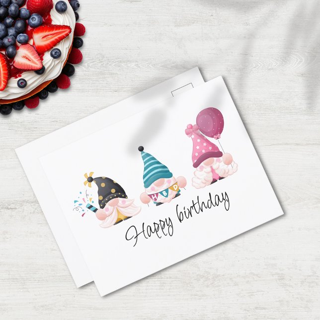 Minimal Happy Birthday Gnome Trio Postcard (Creator Uploaded)