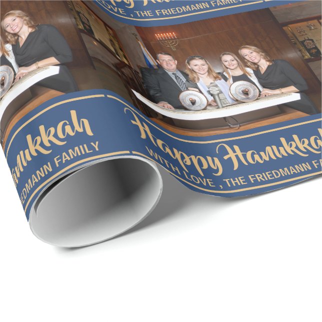 Minimal Happy Hanukkah Family Photo  Wrapping Paper (Roll Corner)