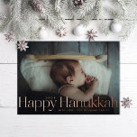 Minimal Happy Hanukkah Holiday Photo Rose Gold<br><div class="desc">Real gold foil is here; choose from gold,  rose gold or silver foil for the graphic and editable text. Add a message or more photos to the back if desired.</div>