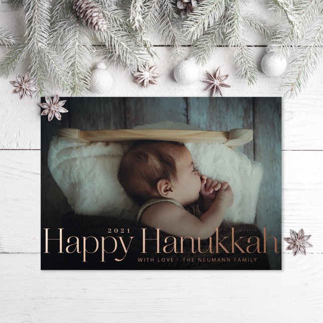Minimal Happy Hanukkah Holiday Photo Rose Gold (Creator Uploaded)