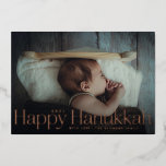 Minimal Happy Hanukkah Holiday Photo Rose Gold<br><div class="desc">Real gold foil is here; choose from gold,  rose gold or silver foil for the graphic and editable text. Add a message or more photos to the back if desired.</div>