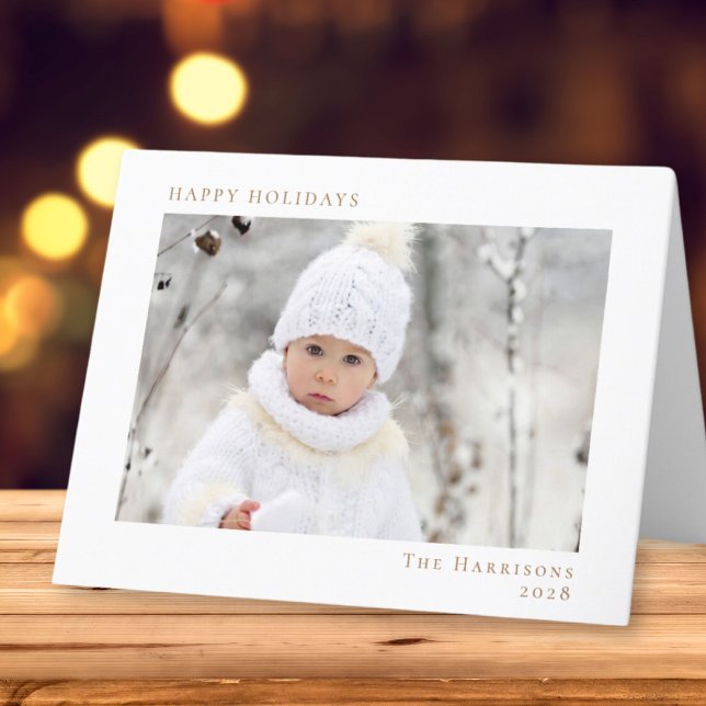 Minimal Happy Holidays Photo White Gold Christmas Holiday Card (Share the love and warmth of the season with your personalized photo Christmas card)