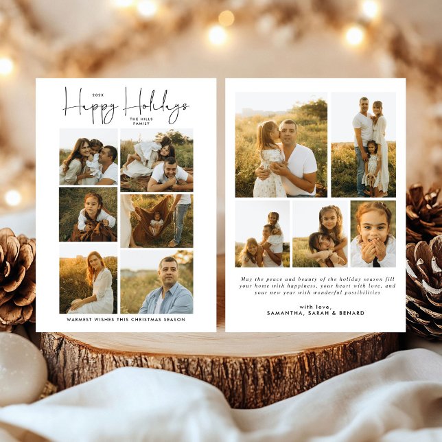 Minimal Happy Holidays Script Family 10 Photos Holiday Card (Creator Uploaded)