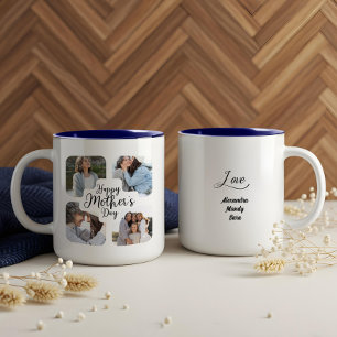 Minimal Happy Mother's Day Photo Collage Keepsake Two-Tone Coffee Mug