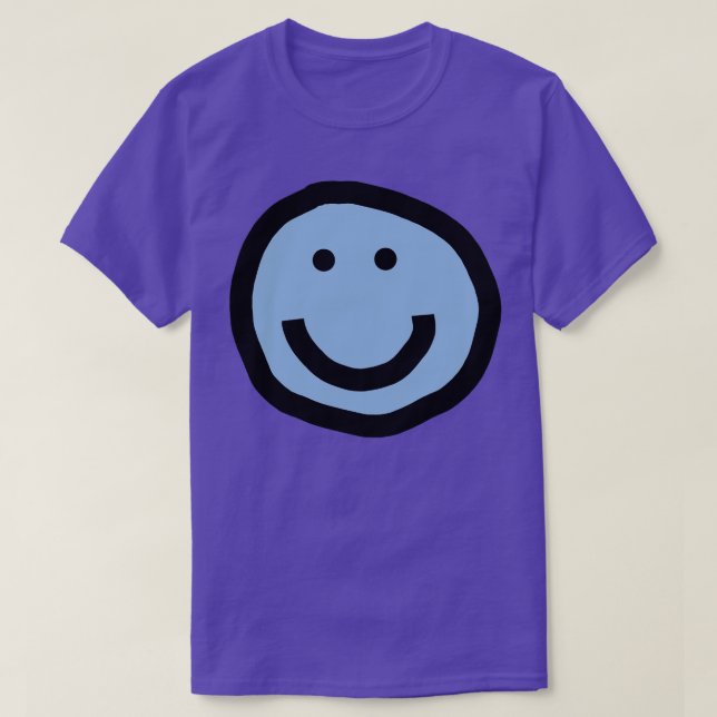 Minimal Happy Smiley Face Blue T-Shirt (Design Front)