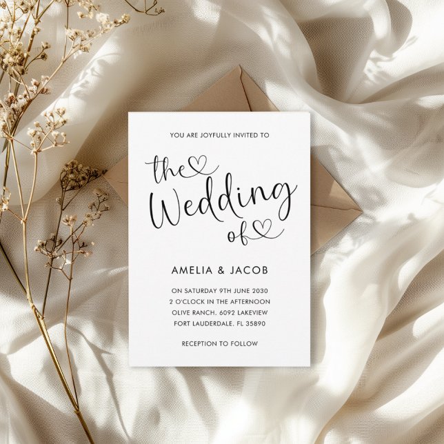 Minimal Heart Black & White Calligraphy Wedding Invitation (Creator Uploaded)