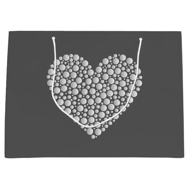 Minimal Heart Circles – White Gradient on Dark  Large Gift Bag (Front)
