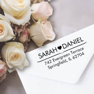 Minimal Heart Line Custom Name & Address Wedding Self-inking Stamp