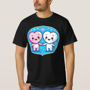 Minimal Heart Mascots Holding Hands T-Shirt