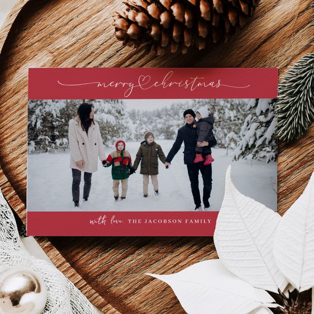 Minimal Heart Script Photo Grid Christmas Card  (Creator Uploaded)
