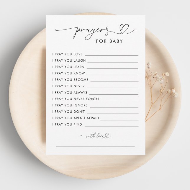 Minimal Heart Script Prayers for Baby Baby Shower Advice Card (Creator Uploaded)