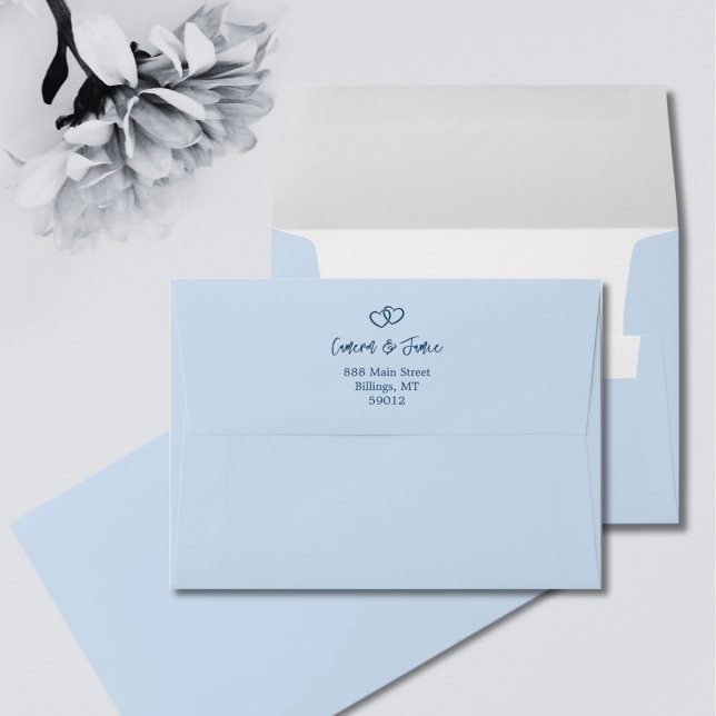 Minimal Hearts Azureish White Wedding Invitation Envelope (Minimal Hearts Azureish White Wedding Invitation Envelope)