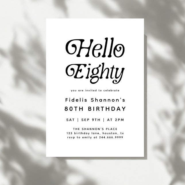Minimal Hello Eighty Modern Retro 80th Birthday  Invitation (Creator Uploaded)