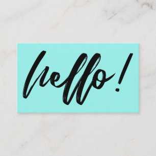 Minimal Hello in Handwriting Script Black on Aqua Business Card