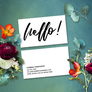 Minimal Hello in Handwriting Script Black on White Business Card